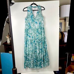 CALVIN Klein Sz 6 EUC Maxi Tiered sleeveless dress teal green white floral